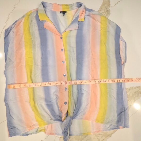 Torrid Challis Dolman Sleeveless Blouse Sz 3 Pastel Rainbow Crop Tie Shirt Top - Picture 2 of 4